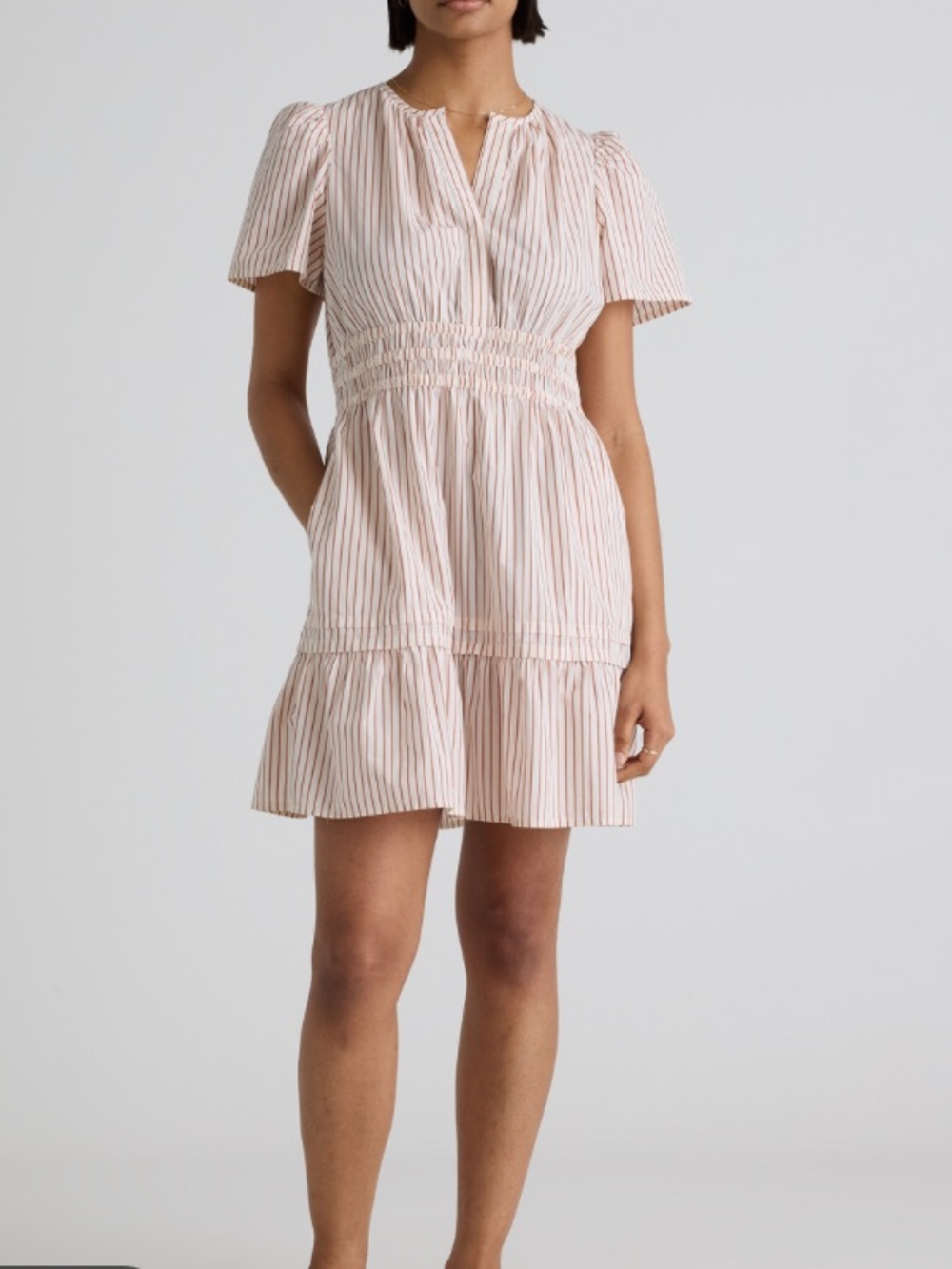 Quince 100% organic cotton striped tiered mini dress size medium
